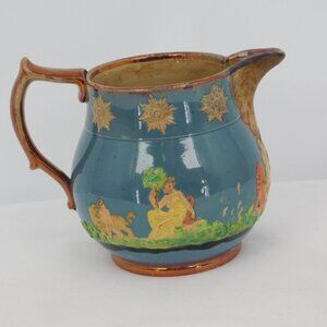 Staffordshire Copper Lusterware Wood Caldwell Pitcher Grecian Figures Lion FLAW